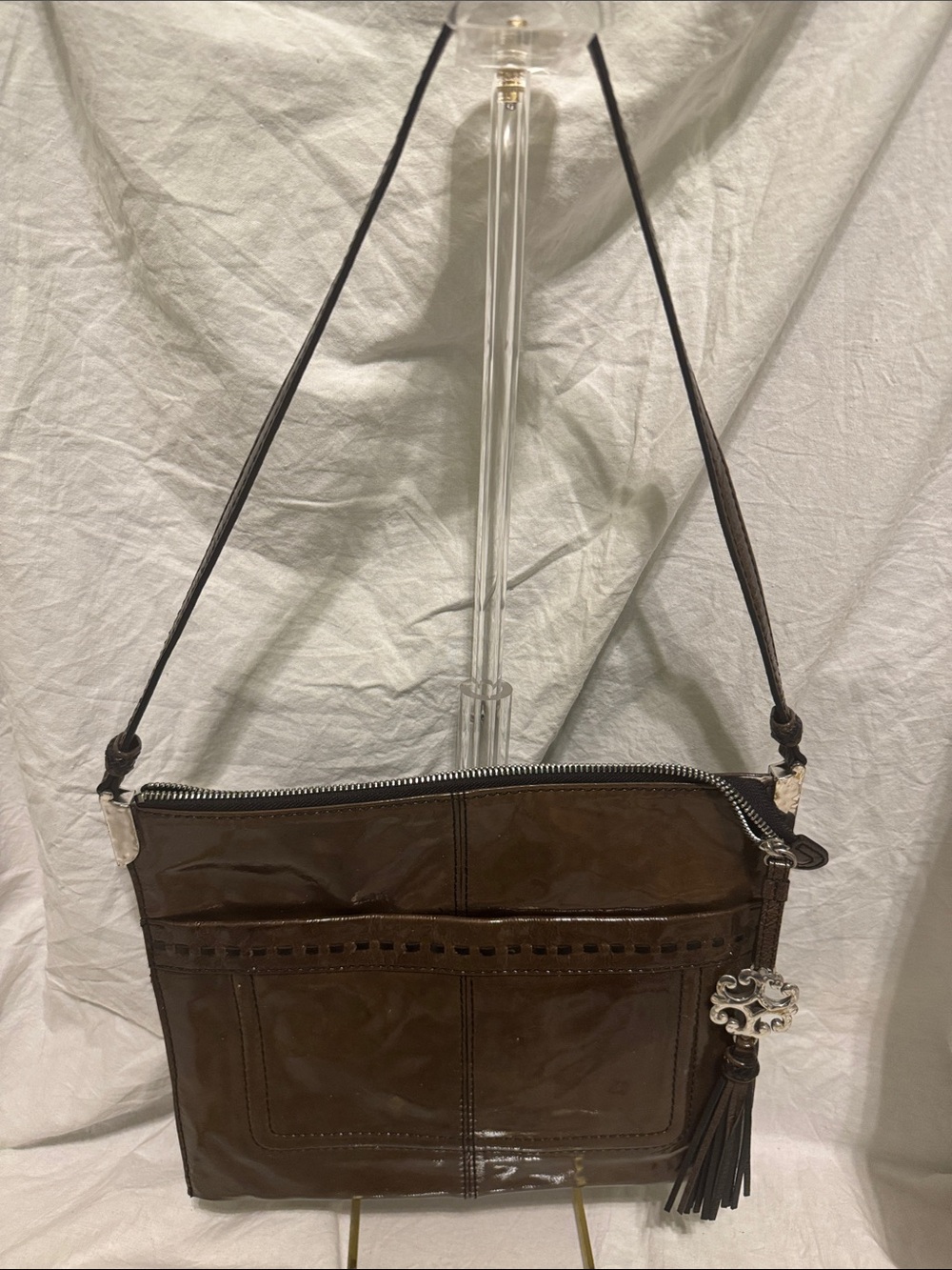 Brighton Dark Brown Leather Shoulder Bag with Tassel Charm
